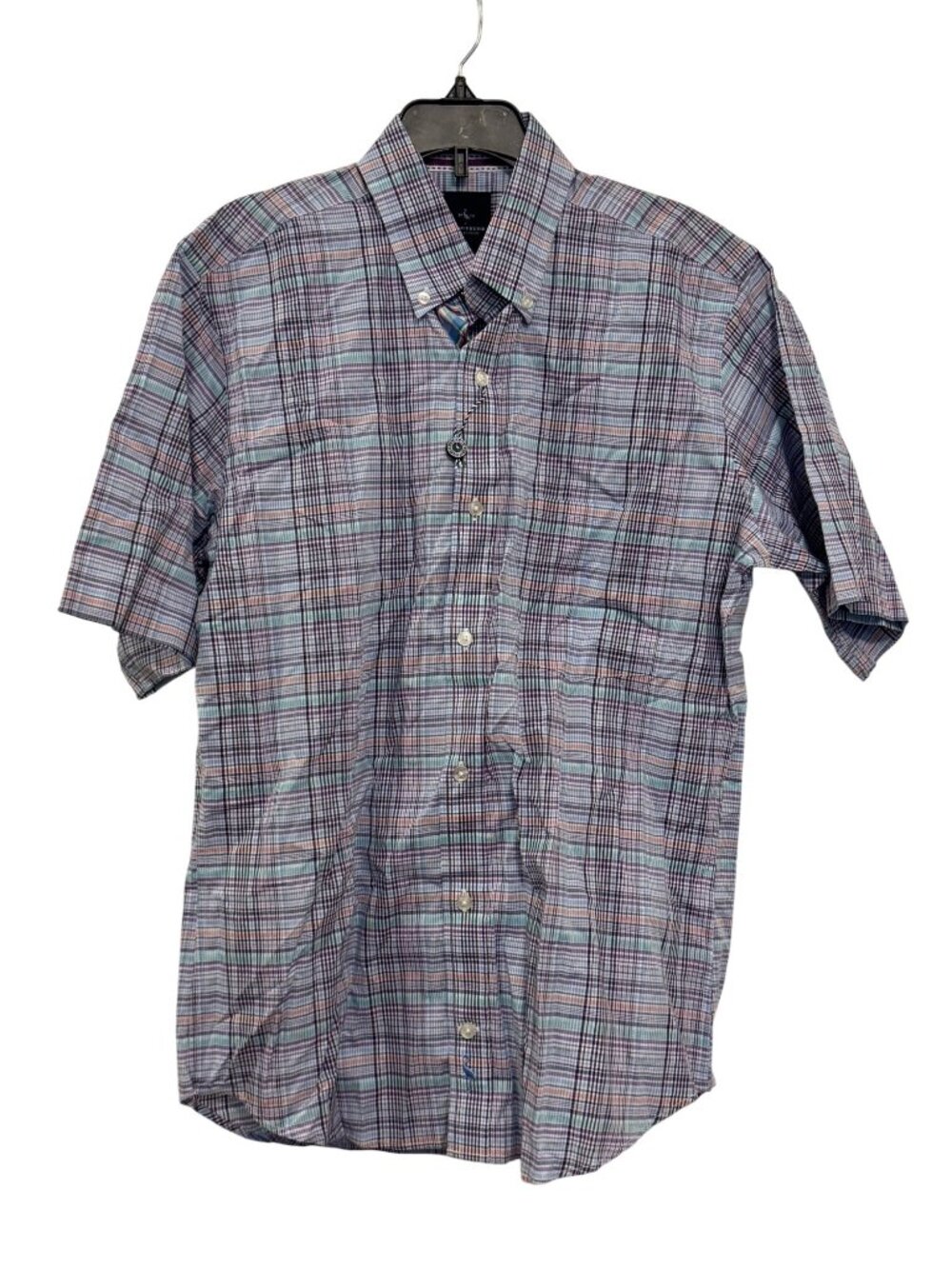 TailorByrd Mens Plaid Short Sleeve Button-Down Shirt S 100% Cotton
